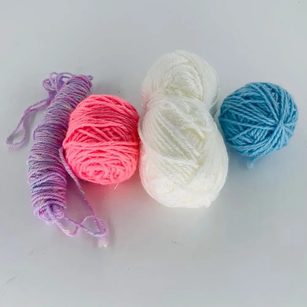 Acrylic Yarn Lot 4 Four Ply Multicolor Pink Lavender Blue White Sparkle Crafts